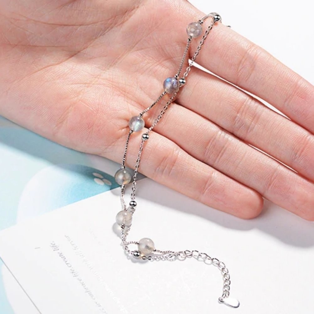 NEW 925 Sterling Silver Layered Moonstone Bracelet - Picture 7 of 11